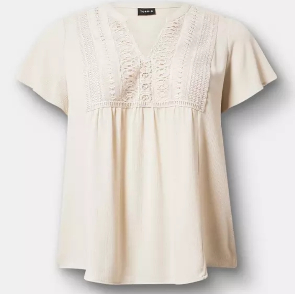 Crochet Lace Flutter Sleeve Blouse, Rainy Day, Size 2 (18-20)